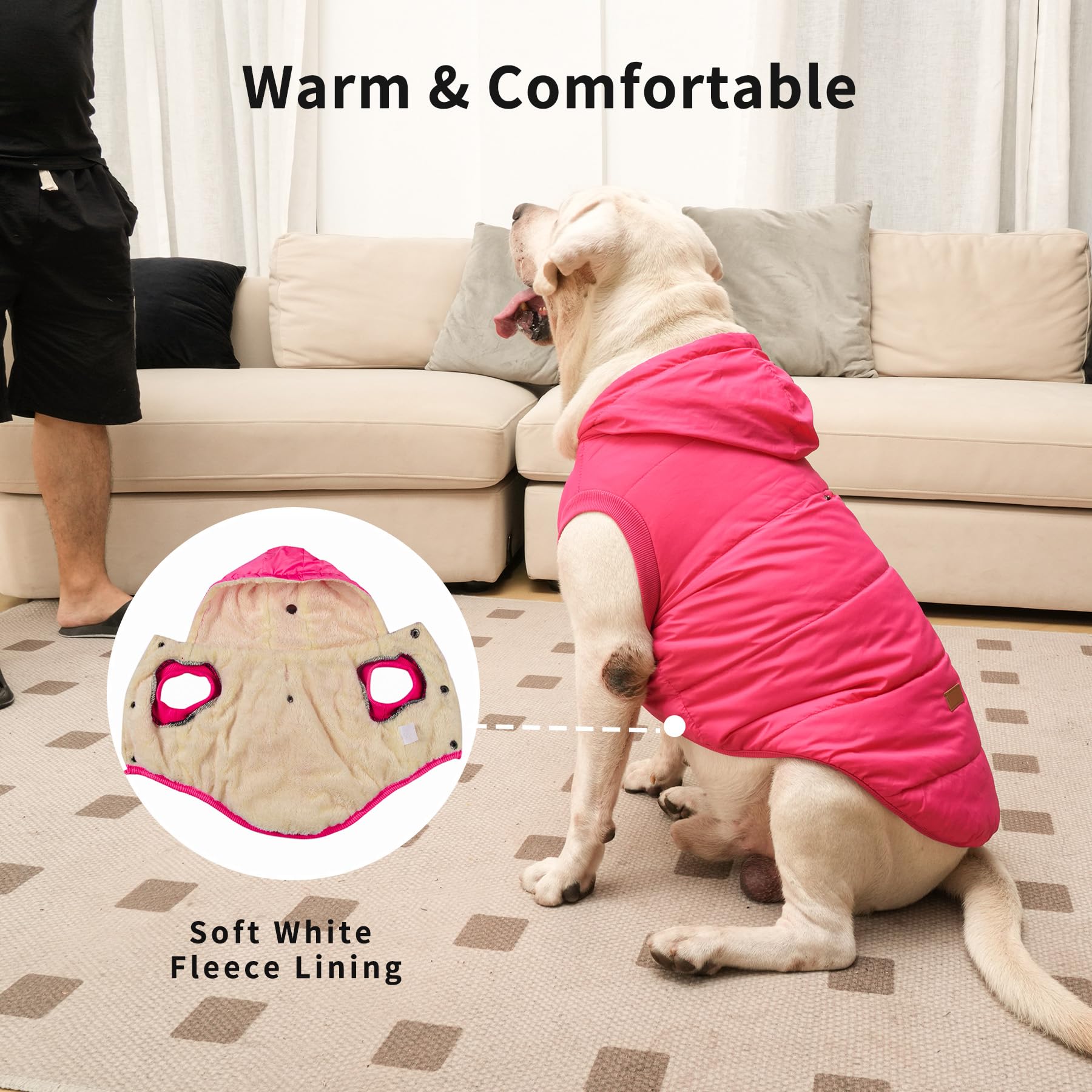 Vecomfy large dog hoodie measuring guide showing chest sizing
