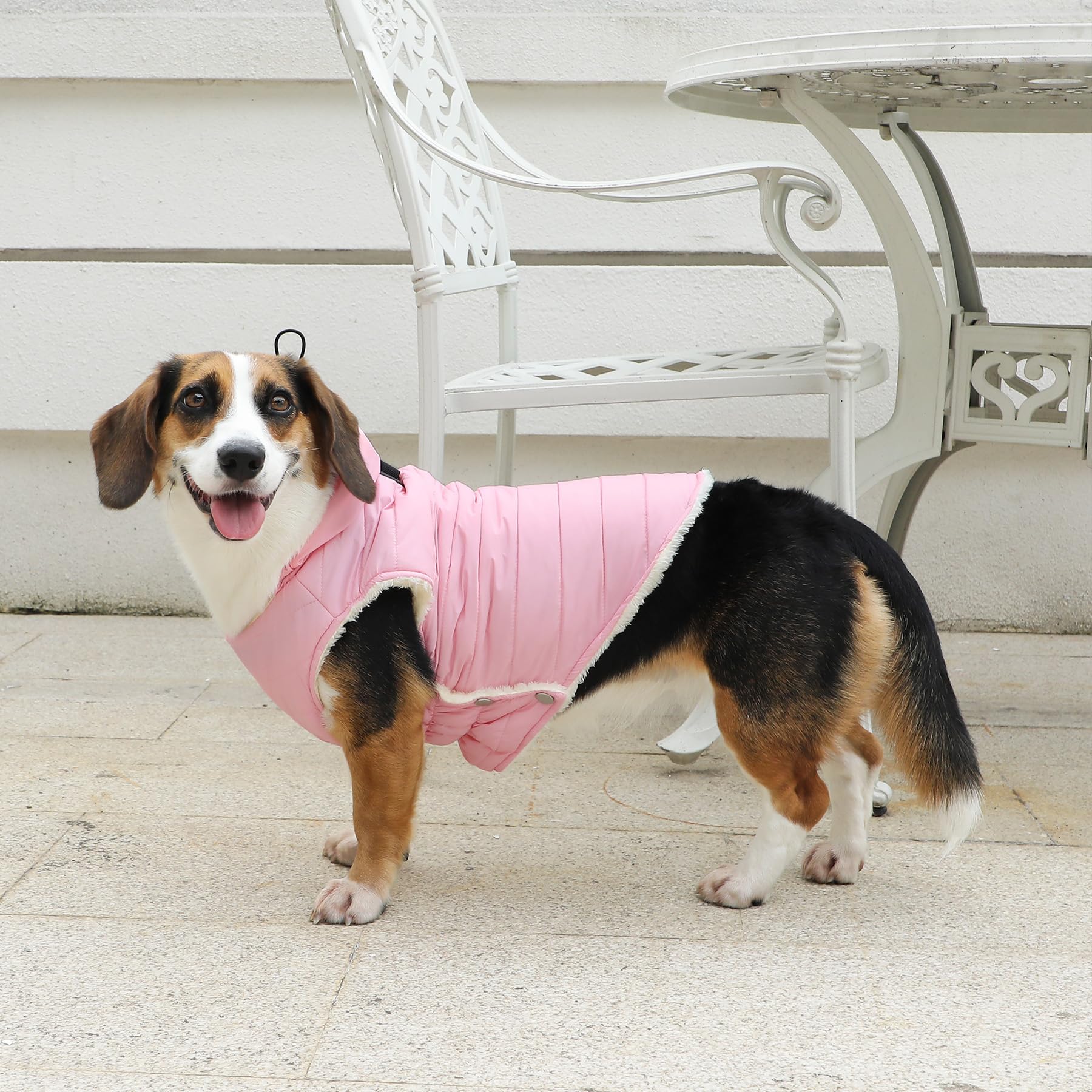 Vecomfy light pink coat detail highlights cozy fabric and winter style.