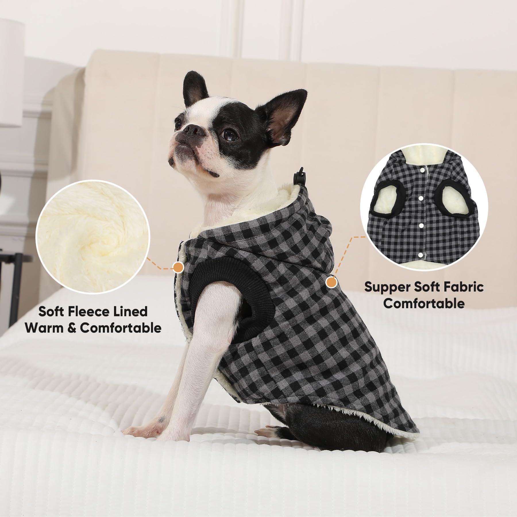 Vecomfy dog coat worn during snow proves windproof protection.