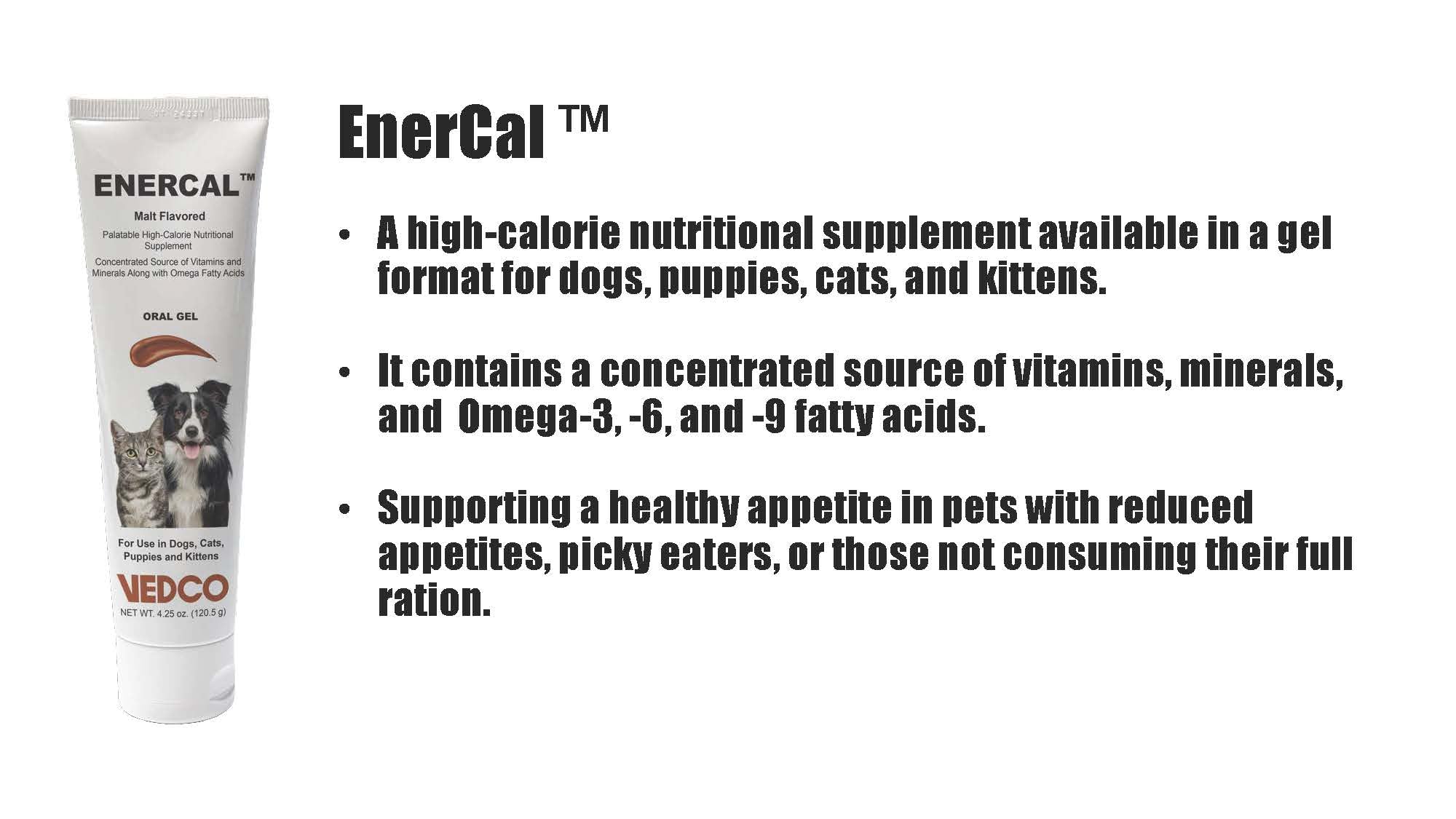 Vedco Enercal gel texture close-up, smooth malt-flavored formula
