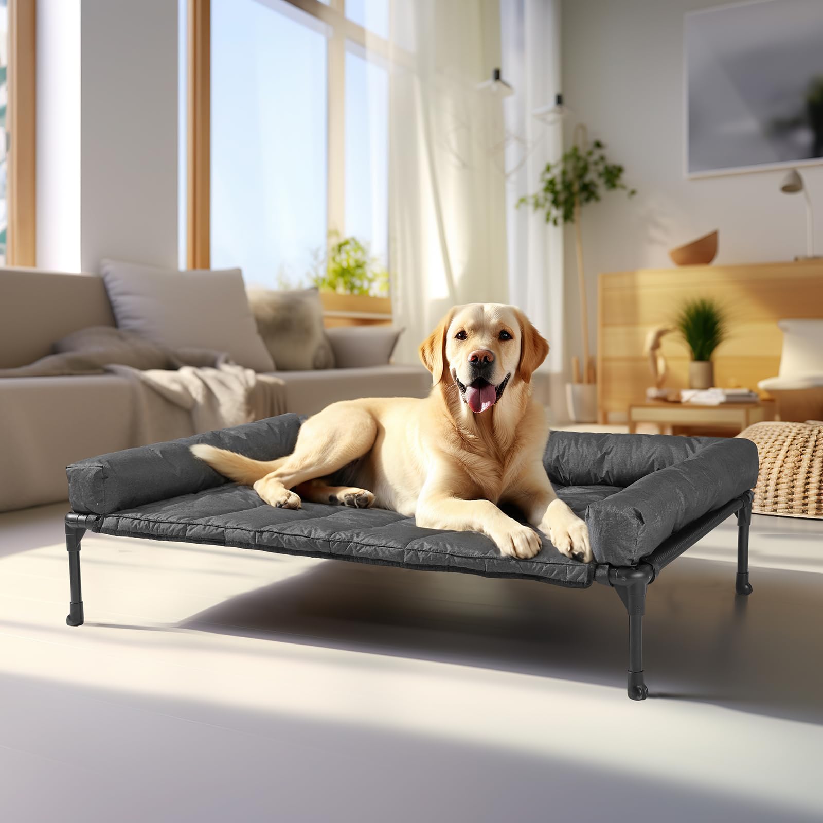 Veehoo cooling elevated dog bed assembled for easy indoor or outdoor use