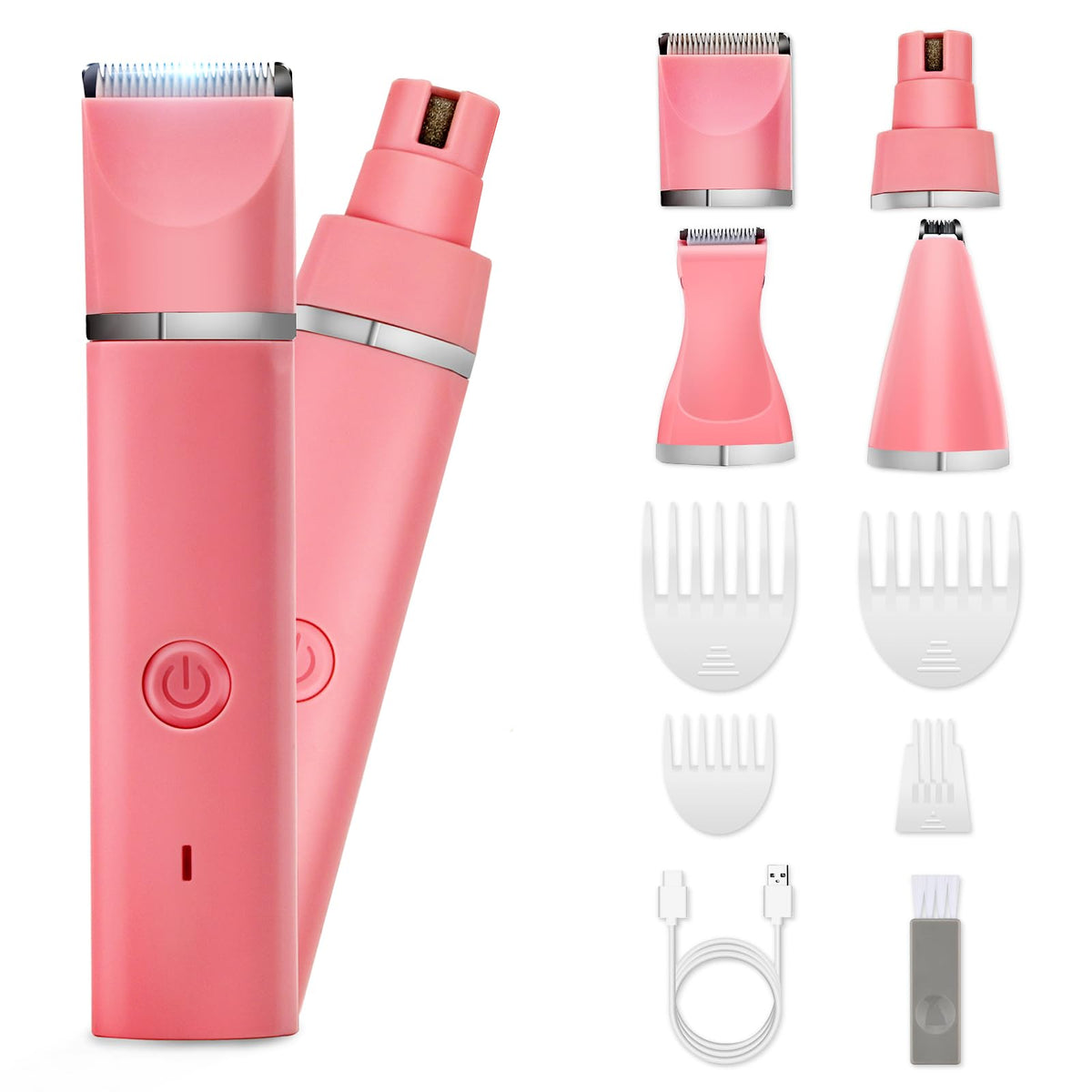Veeconn dog grooming clippers kit pink front view, cordless ease for quick on-the-go grooming.