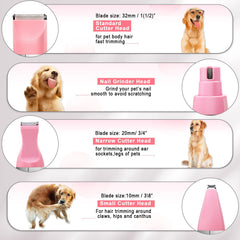 Veeconn dog grooming clippers kit pink side view, whisper-quiet operation for stress-free trimming.