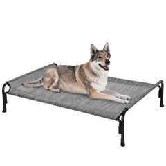 Veehoo Outdoor Elevated Dog Bed front view shows sturdy frame for outdoor comfort