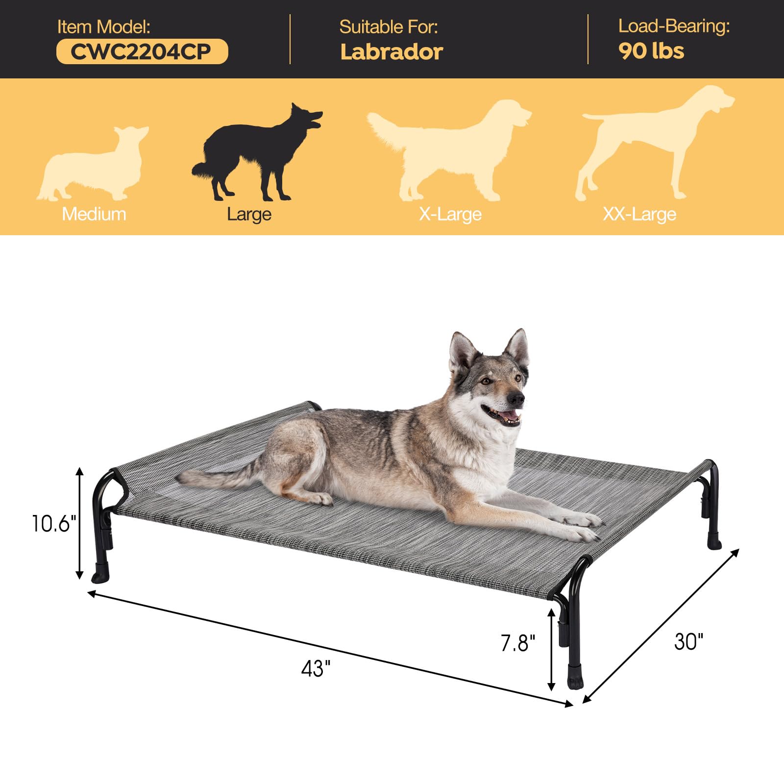 Veehoo Outdoor Elevated Dog Bed non-slip feet illustrate secure placement on outdoor surfaces