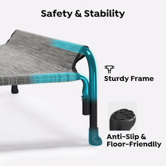 Veehoo Outdoor Elevated Dog Bed textilene mesh closeup emphasizes breathable cooling and drainage