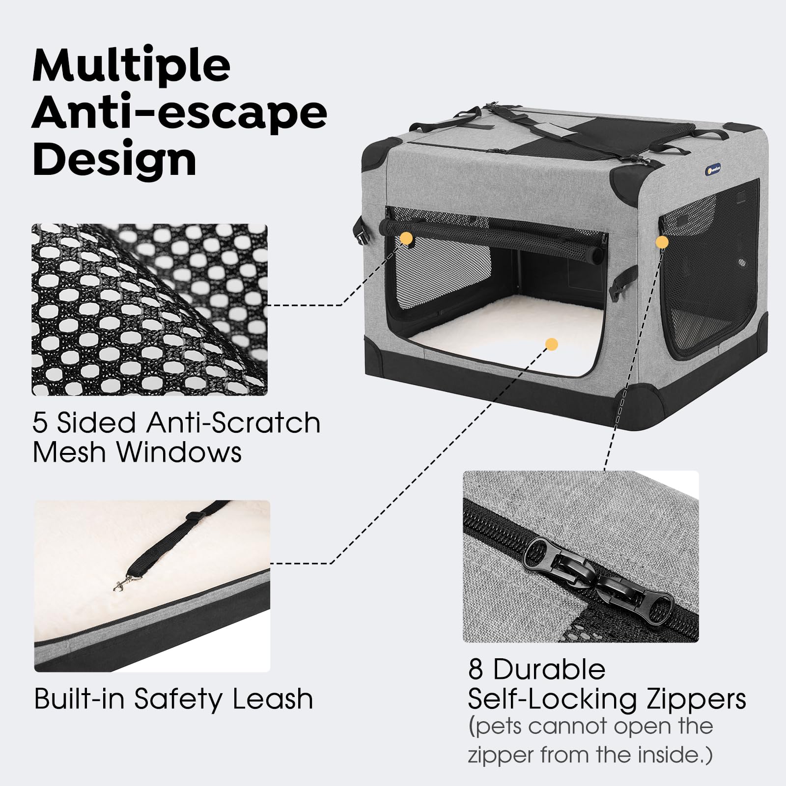 Veehoo anti-escape design with locking zippers for pet safety during travel