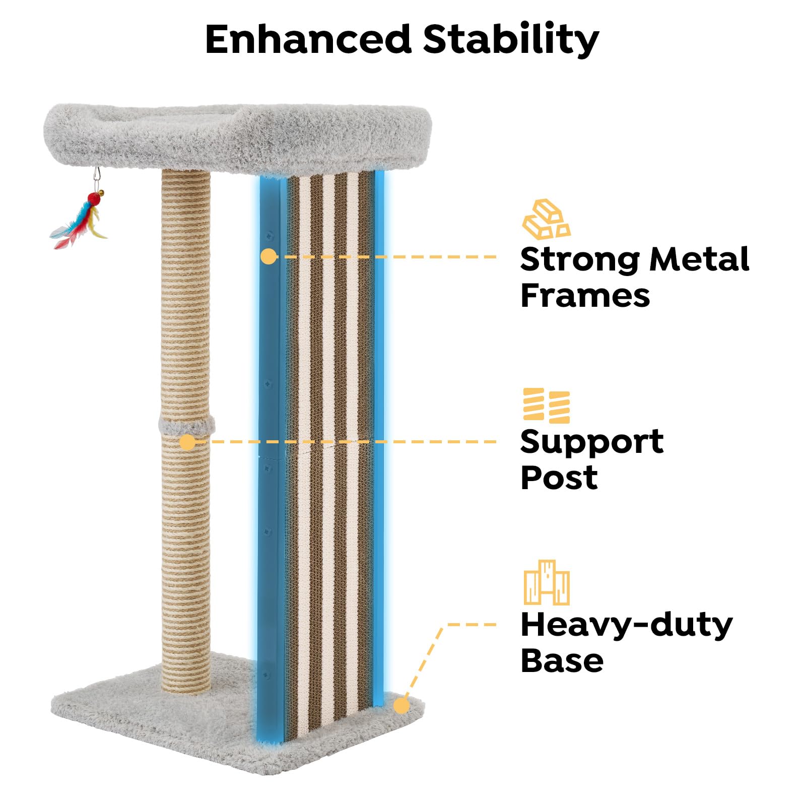 Veehoo anti-tip base with belt keeps the post steady during play.