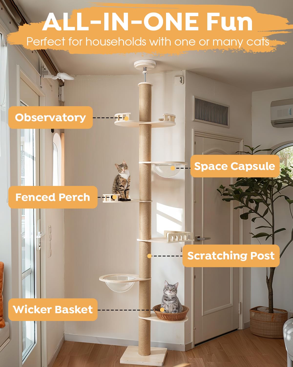 Veehoo cat tree wrapped in sisal posts encourages scratching