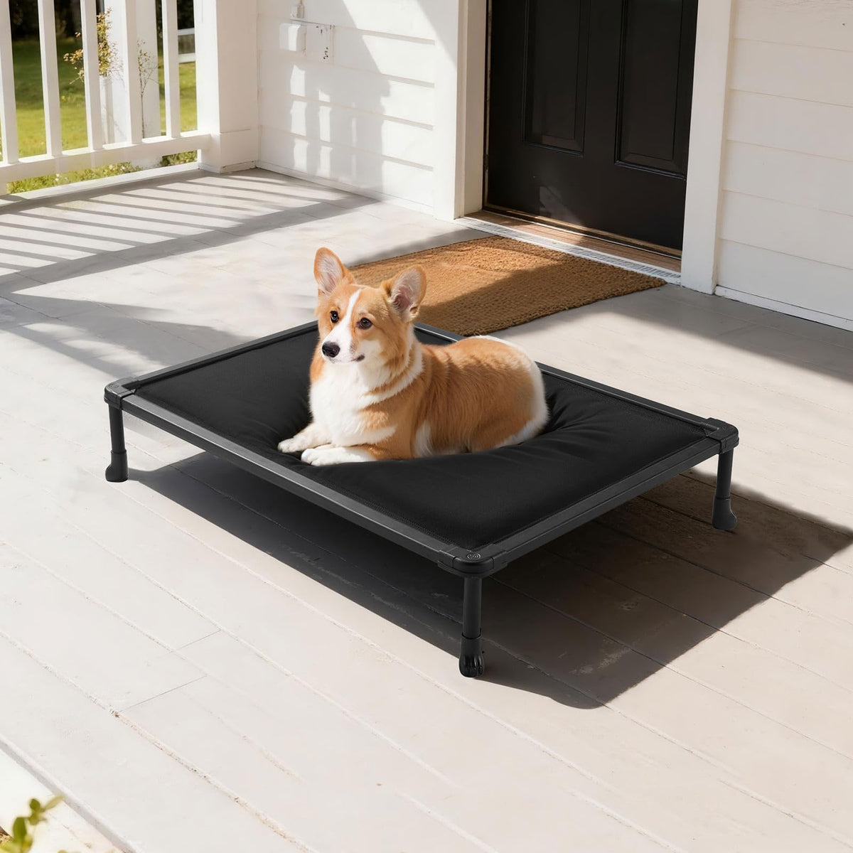 Veehoo Chew-Proof Elevated Bed 35inch front view shows sturdy frame for durable indoor use.