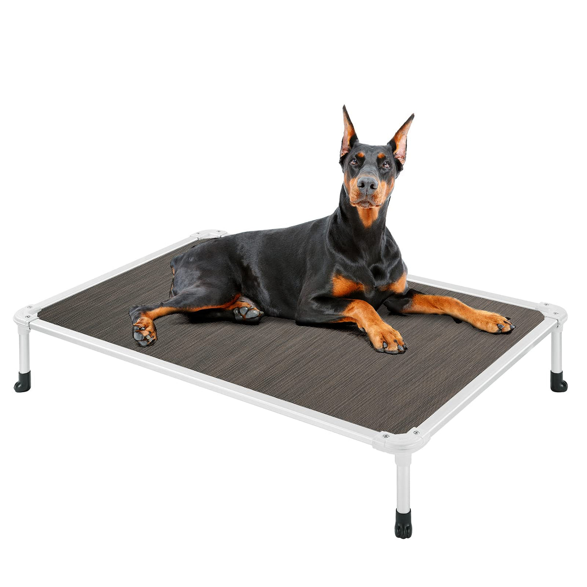 Veehoo chew-proof elevated dog bed aluminum frame for indoor and outdoor durability.