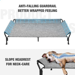 Veehoo guardrail elevated dog bed highlights secure edges for safety