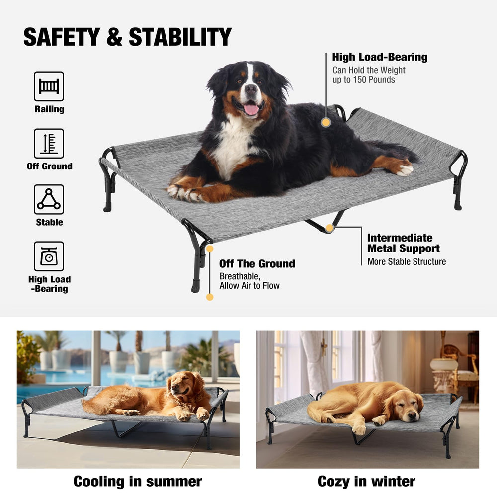 Veehoo indoor outdoor dog bed positioned for versatile use at home or yard