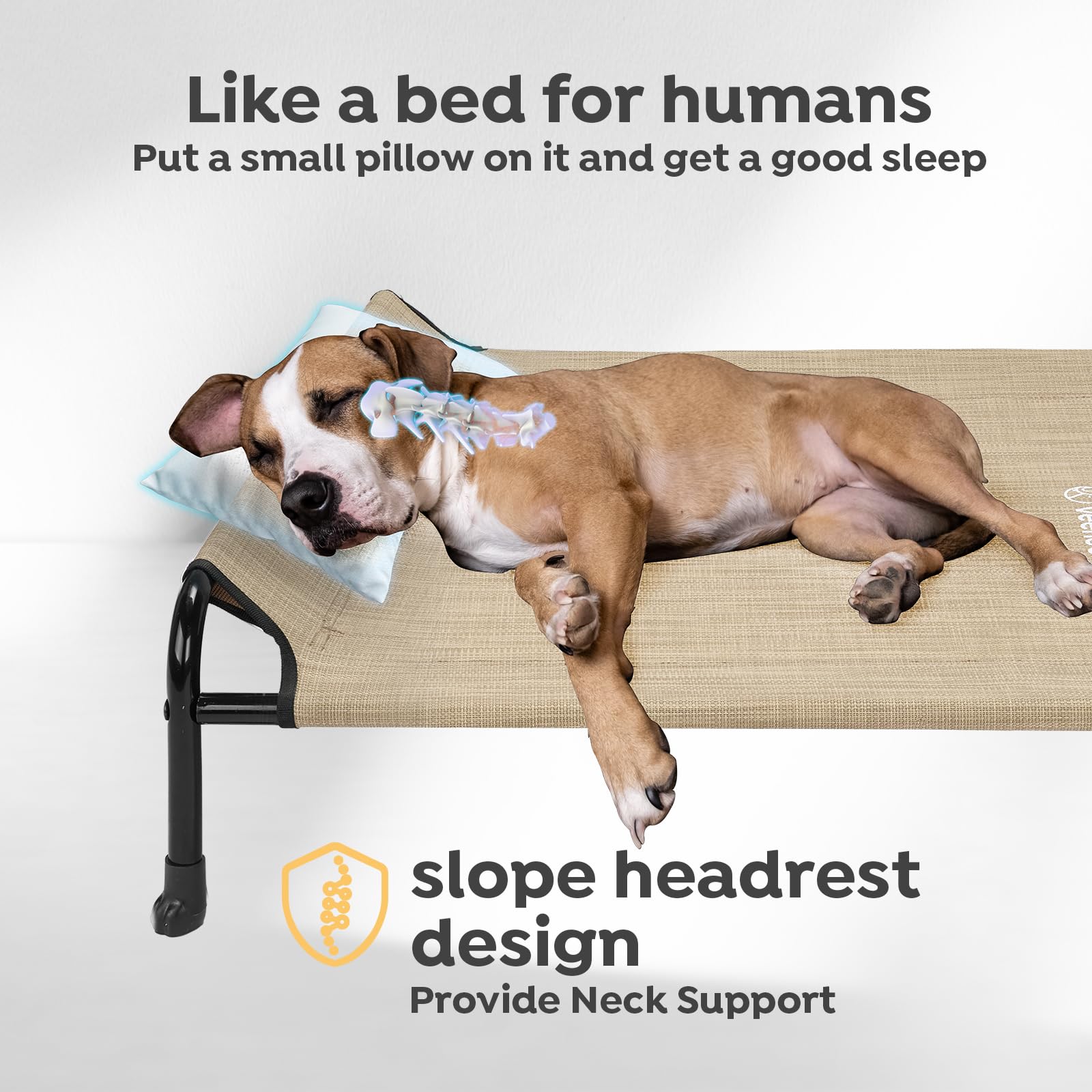 Veehoo headboard close-up highlighting neck support and security for pets.
