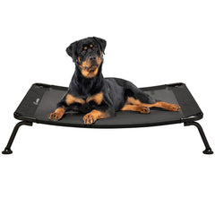 Veehoo outdoor elevated dog bed setup for large breeds outdoors.