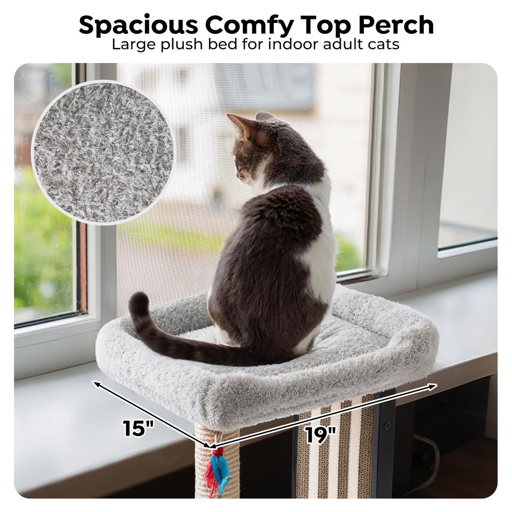 Veehoo plush top perch measures 18.9x15.4 inches for ample lounging space.