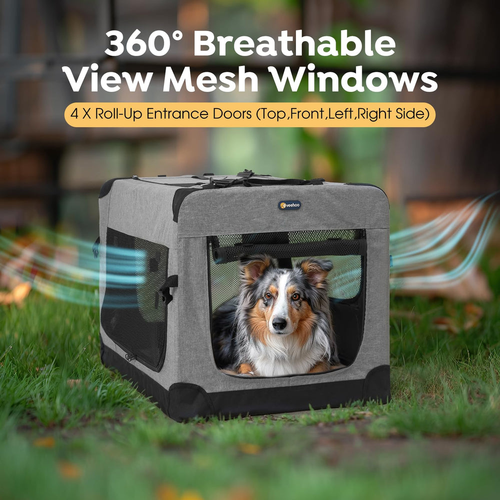 Veehoo soft crate with four doors for convenient entry and ventilation