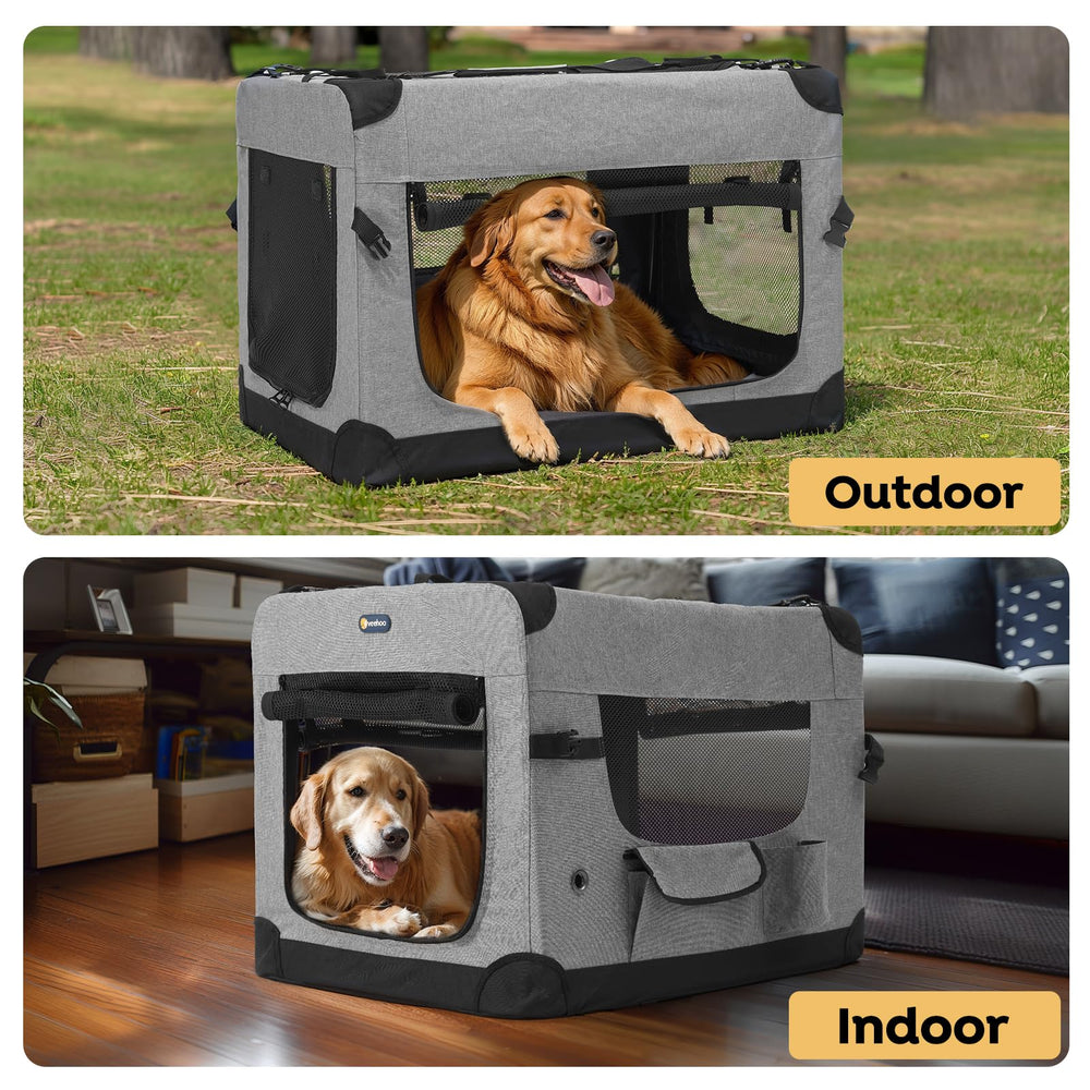 Veehoo travel-friendly crate with handle and strap for road trips