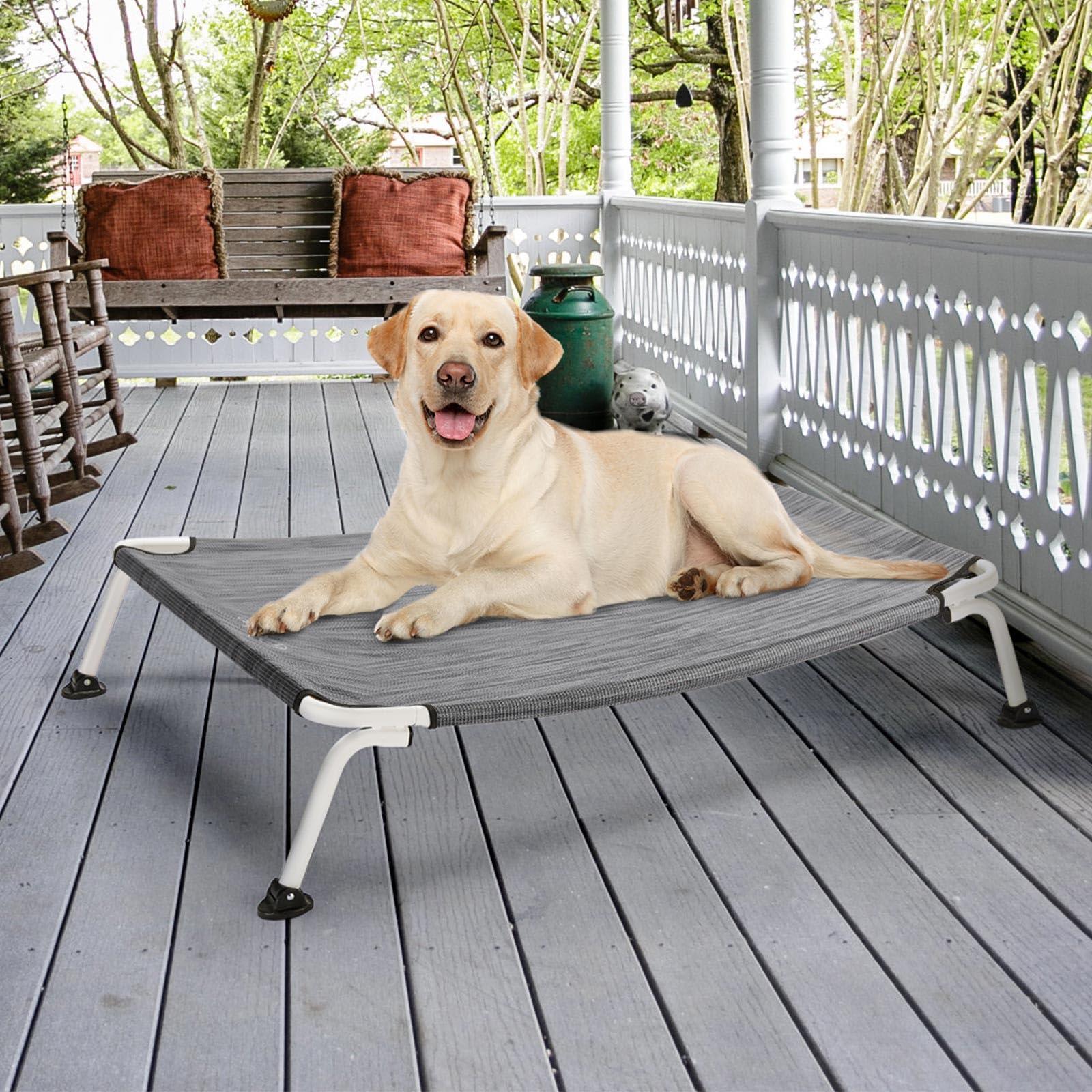 Veehoo white legs black-silver frame complements outdoor spaces stylishly