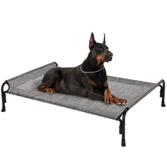 Veehoo XL outdoor elevated dog bed full view demonstrates spacious raised cot for outdoor lounging.