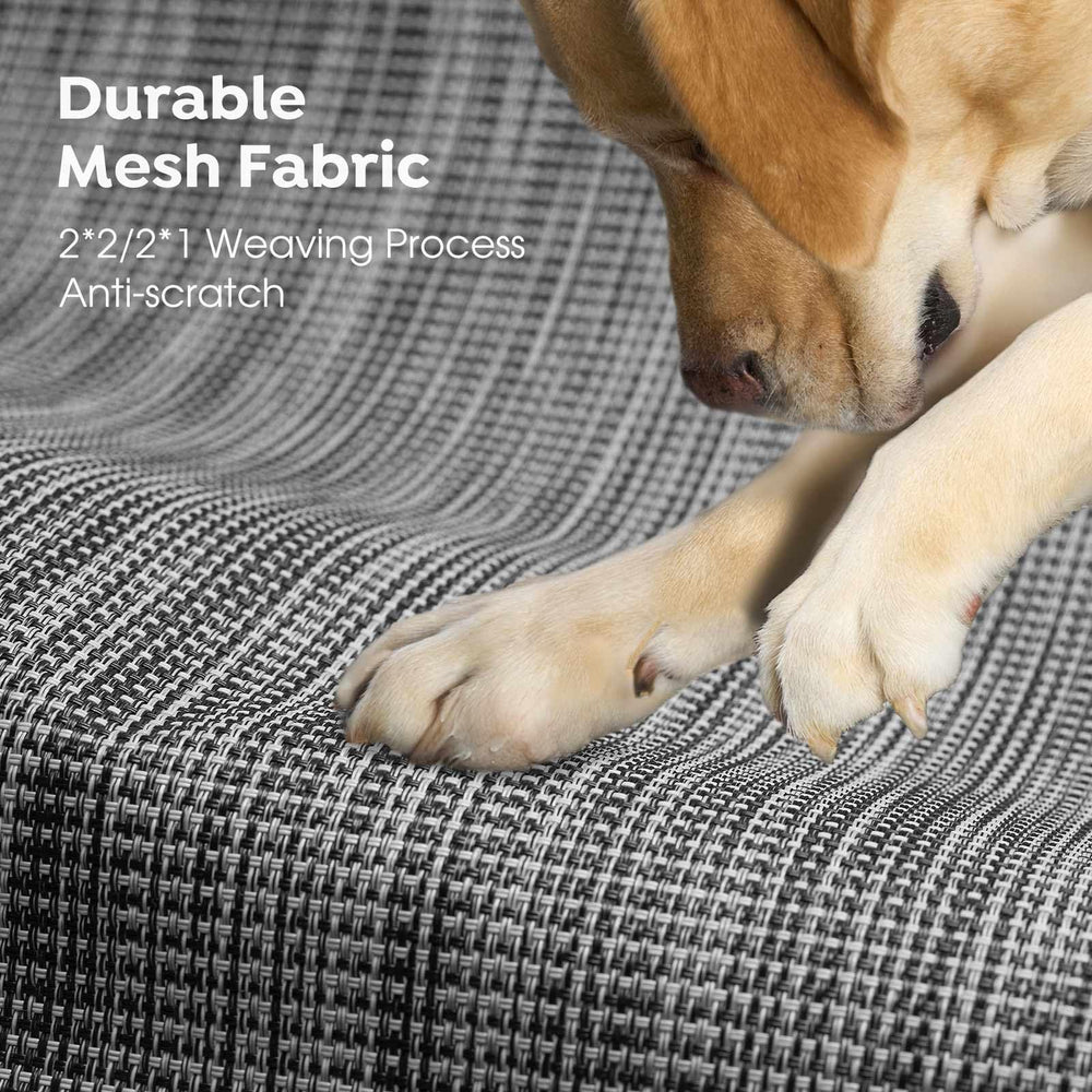 Veehoo XL outdoor elevated dog bed waterproof-textilene dries quickly after rain.