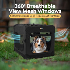 Veehoo 36in folding soft-dog-crate with four doors demonstrates easy multi-entry access.