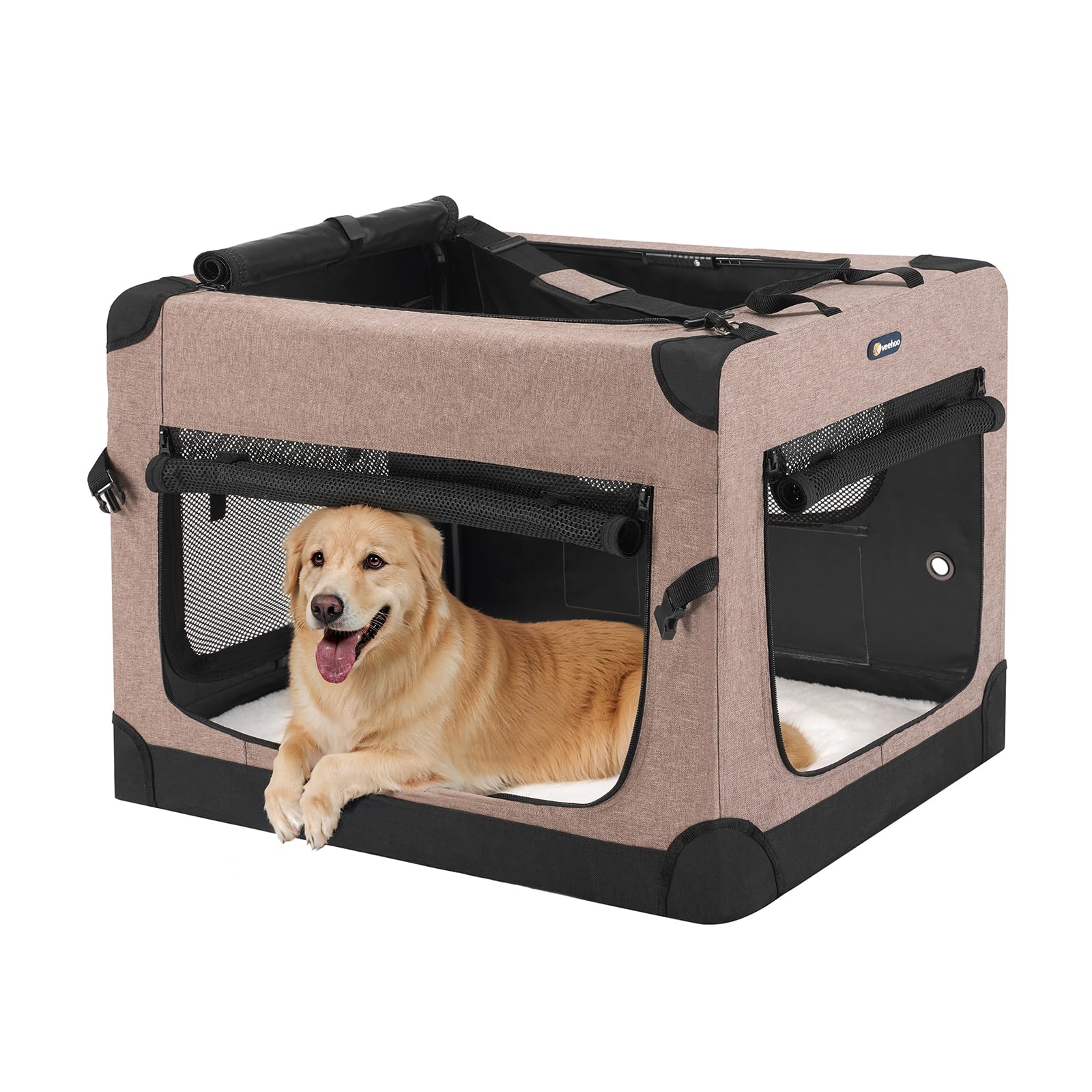 Veehoo 36-inch folding soft dog crate frame enables quick setup and easy transport