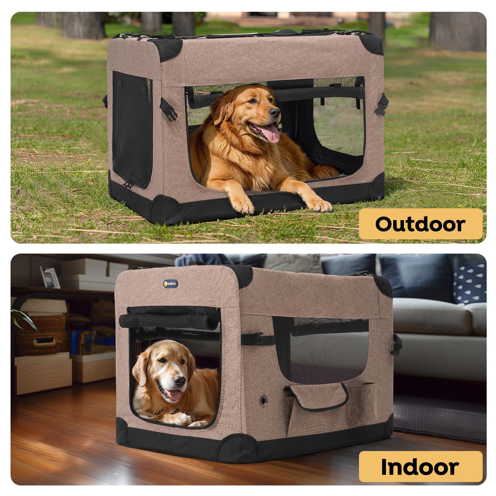 Veehoo indoor/outdoor design suits road trips and home use for large dogs