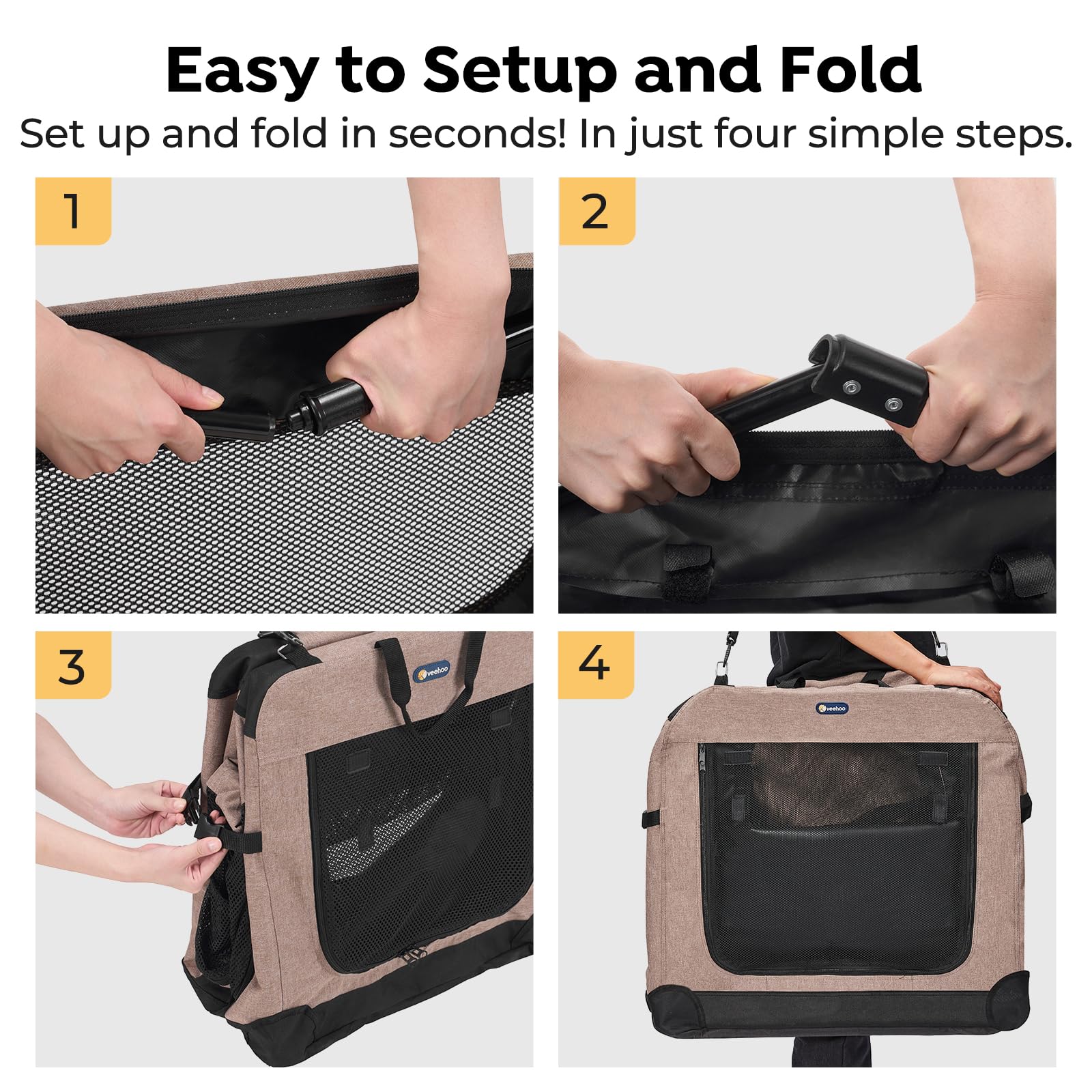 Veehoo portable crate with carry handle supports travel-friendly storage and quick setup