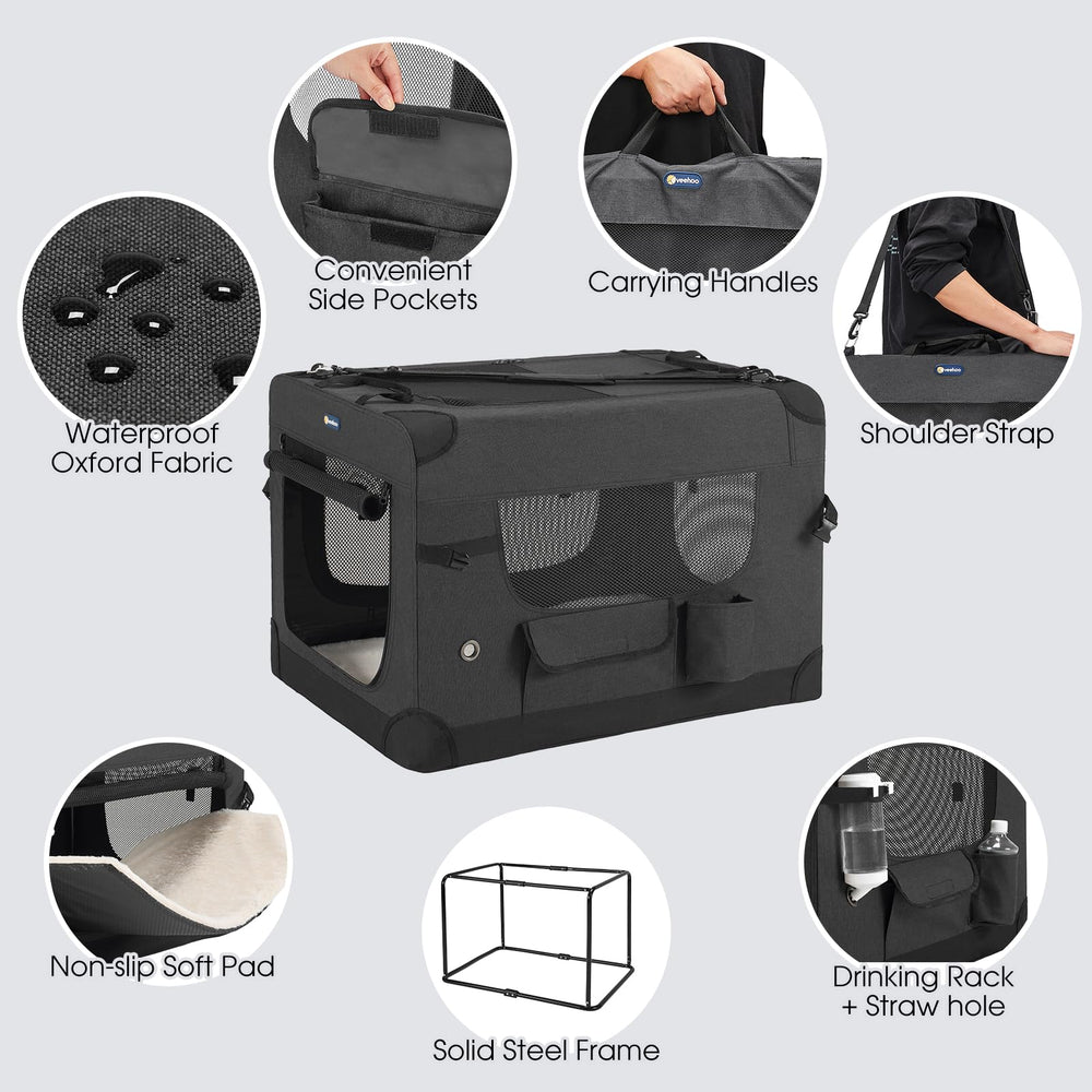 Veehoo 600D oxford fabric highlights durable, water-resistant outer cover for indoor or outdoor use.