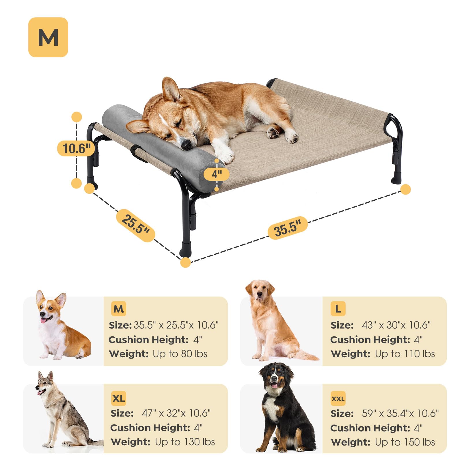 Veehoo anti‑slip rubber feet keep the bed steady on any surface.