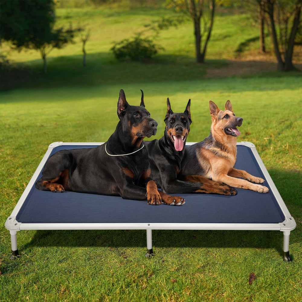 Veehoo blue XX-Large bed, elevated cooling cot for big dogs.