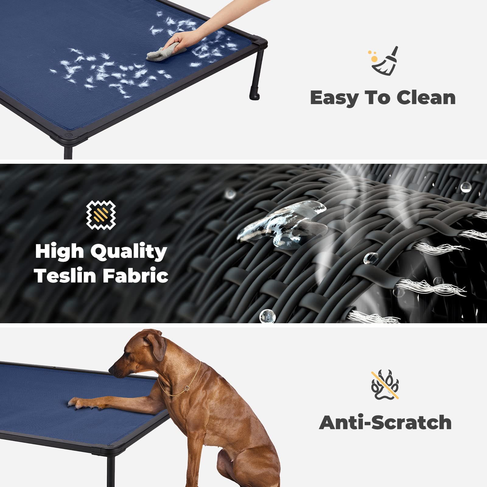 Veehoo breathable Textilene mesh stays cool and easy to wipe clean.