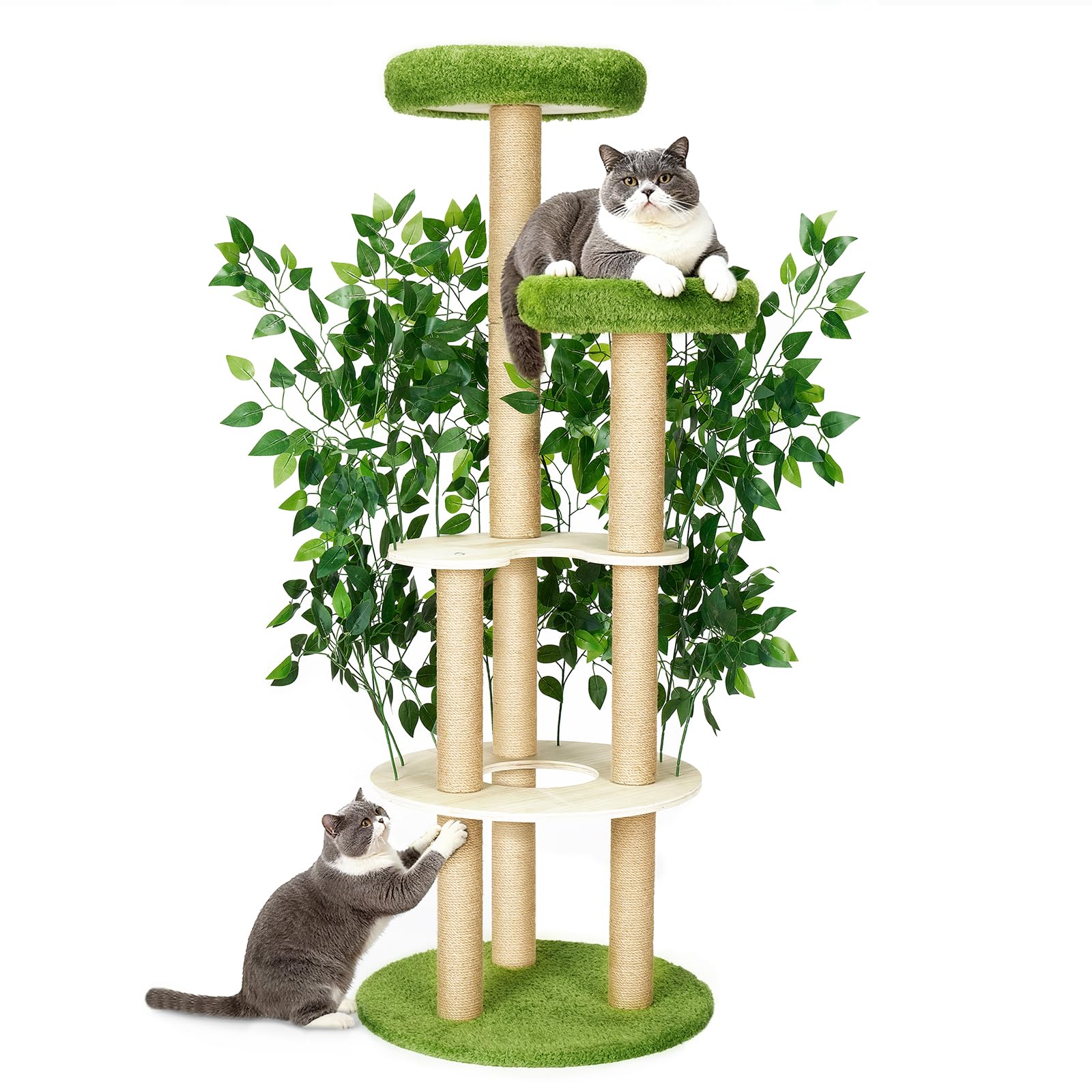 Veehoo cat tree 61 tall during assembly, showcasing easy setup and solid base.