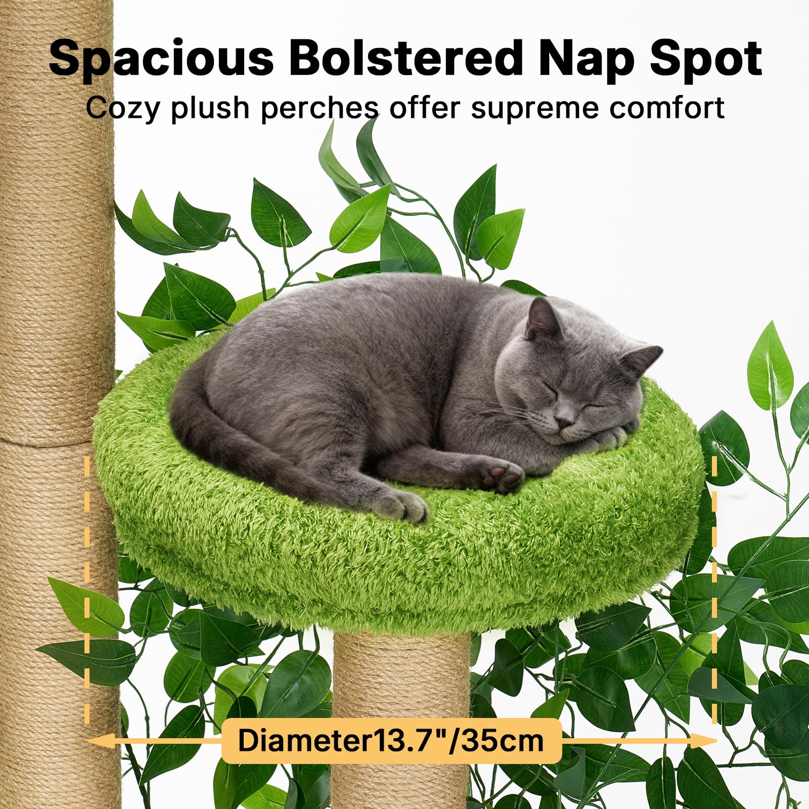 Veehoo cat tree sisal posts entice scratching and claw maintenance.