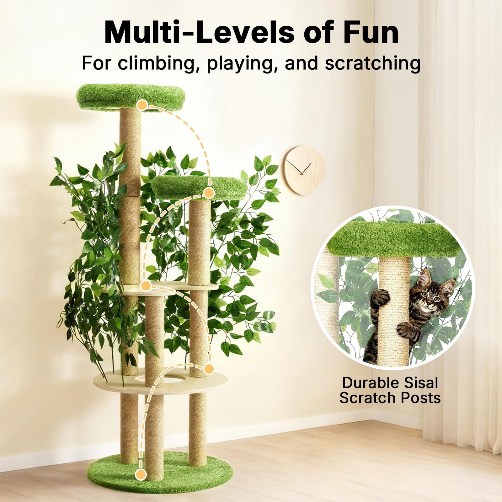 Veehoo cat tree top perches plush offer cozy resting with elevated view.