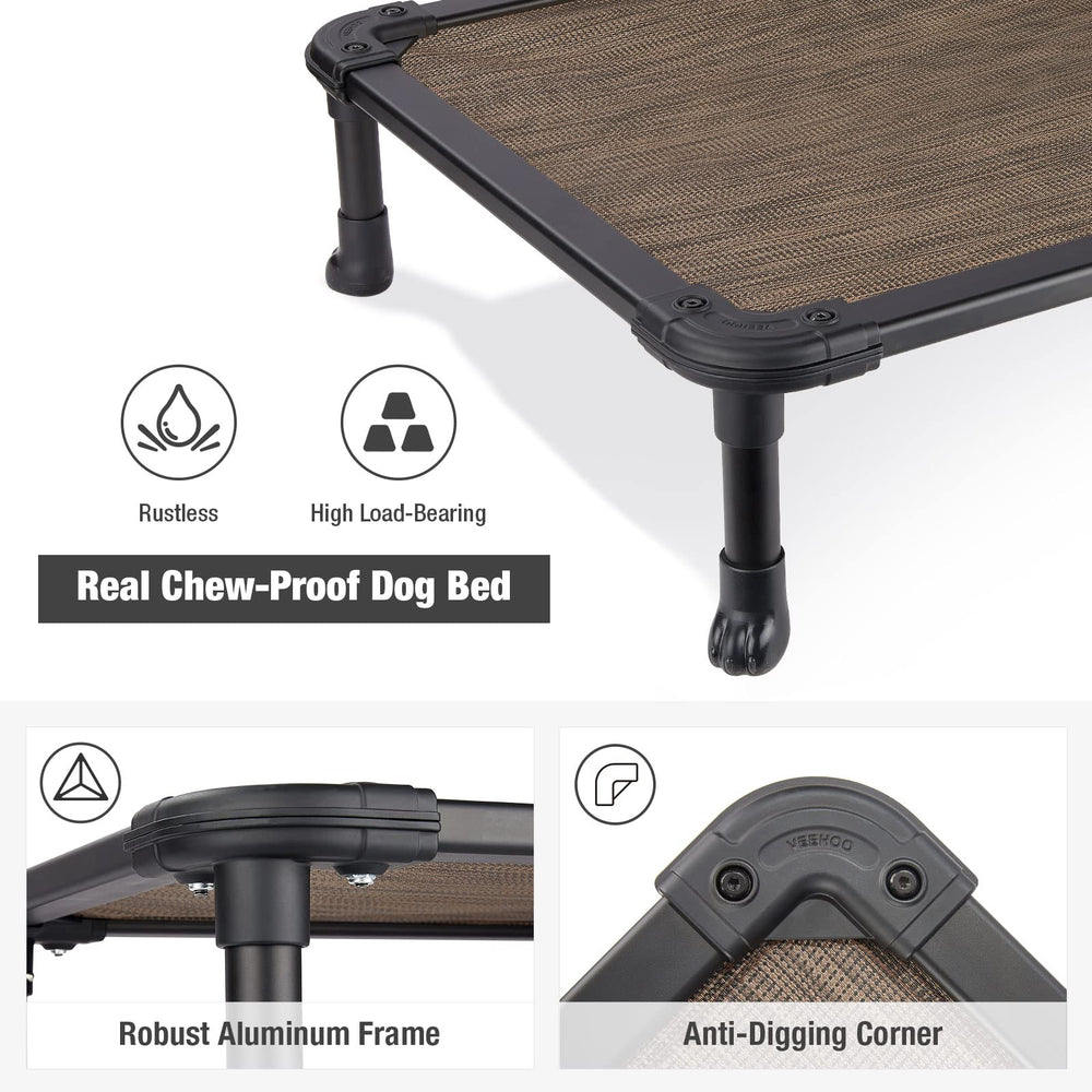 Veehoo bed no-slip-feet—stability on tile, wood, or grass.