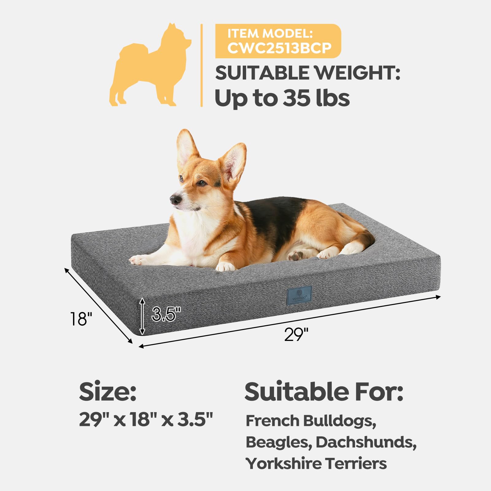 Veehoo chew-proof dog bed crate fit 29x18 demonstrates crate compatibility for small to medium dogs
