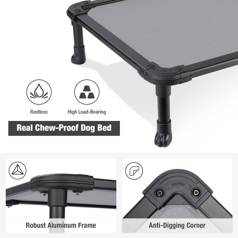 Veehoo chew-proof bed raised seven inches provides improved airflow and comfort