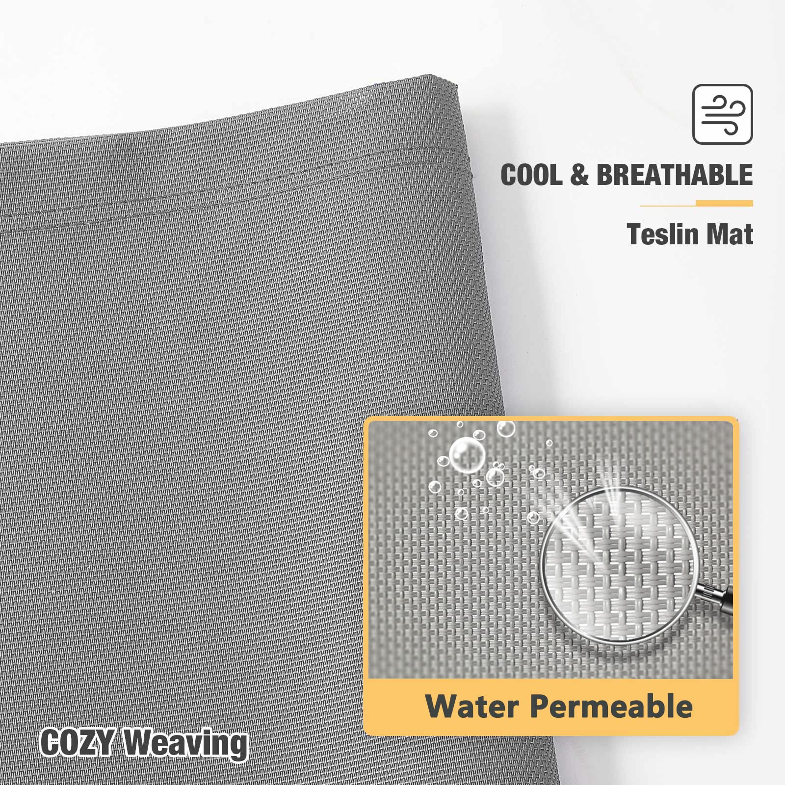 Veehoo bed with easy-clean mesh shows hose-off convenience after outdoor adventures.