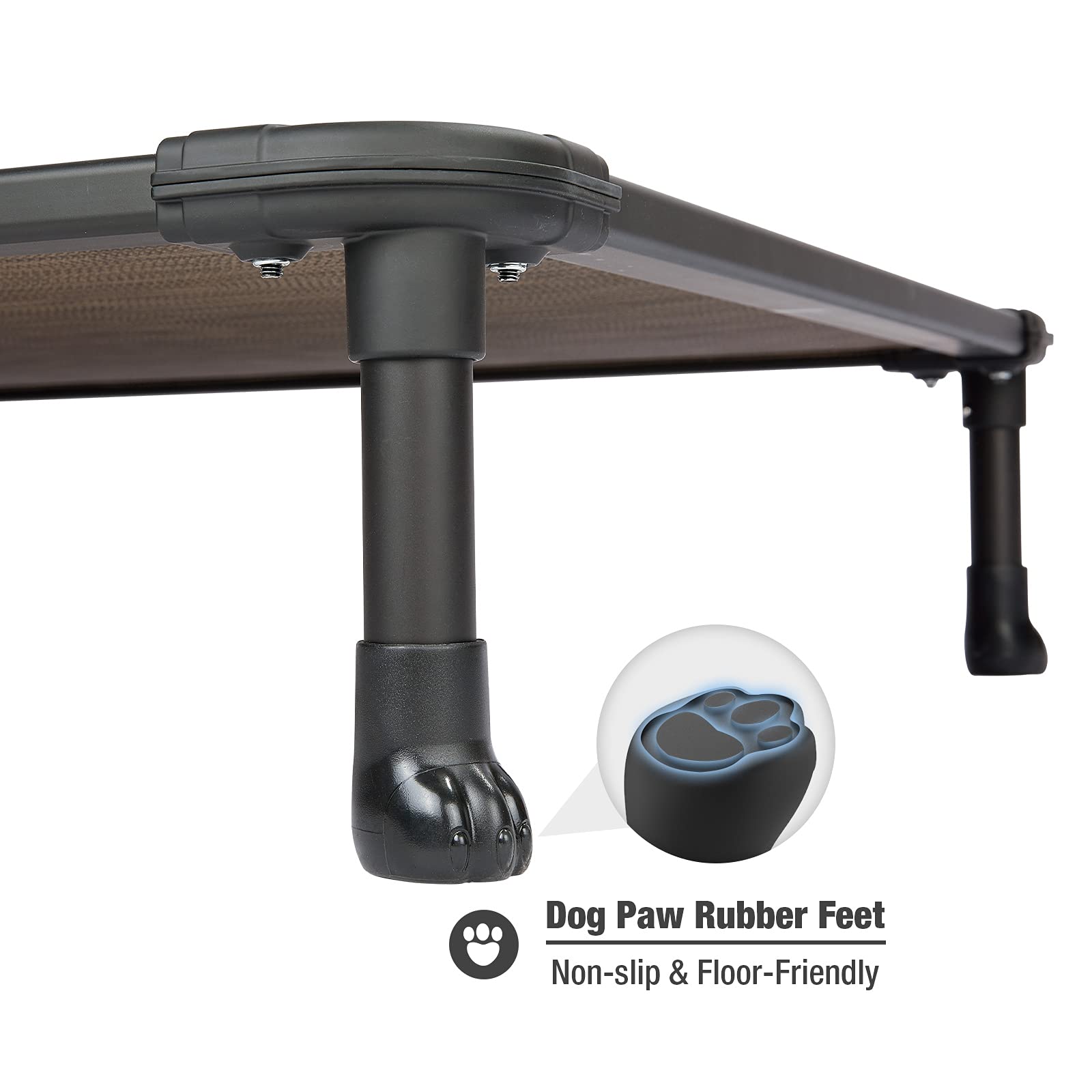 Veehoo chew-proof elevated bed mesh—Textilene breathable fabric promotes cooling naps.
