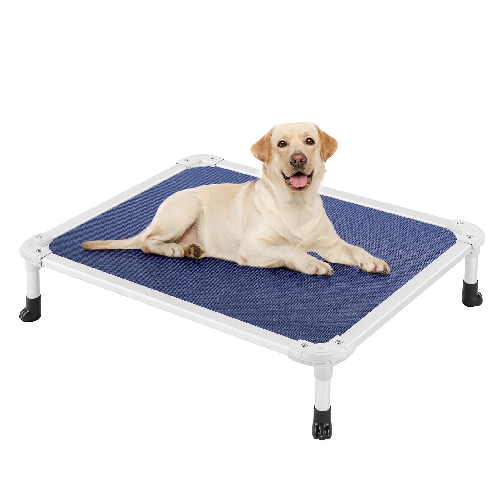 Veehoo chew-proof elevated dog bed frame in silver for indoor outdoor use.