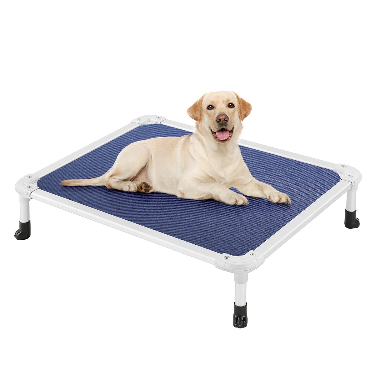 Veehoo chew-proof elevated dog bed frame in silver for indoor outdoor use.