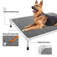 Veehoo Chew Proof Elevated Dog Bed no-slip feet stabilize on floors.