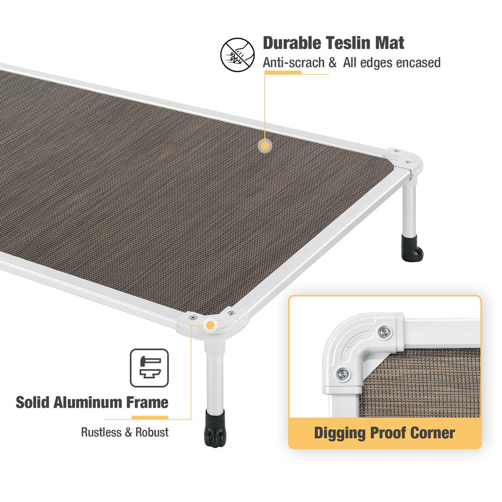 Veehoo chew-proof elevated dog bed no-slip feet prevent sliding on various surfaces.
