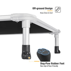 Veehoo elevated bed with no-slip feet stays steady indoors and outdoors.