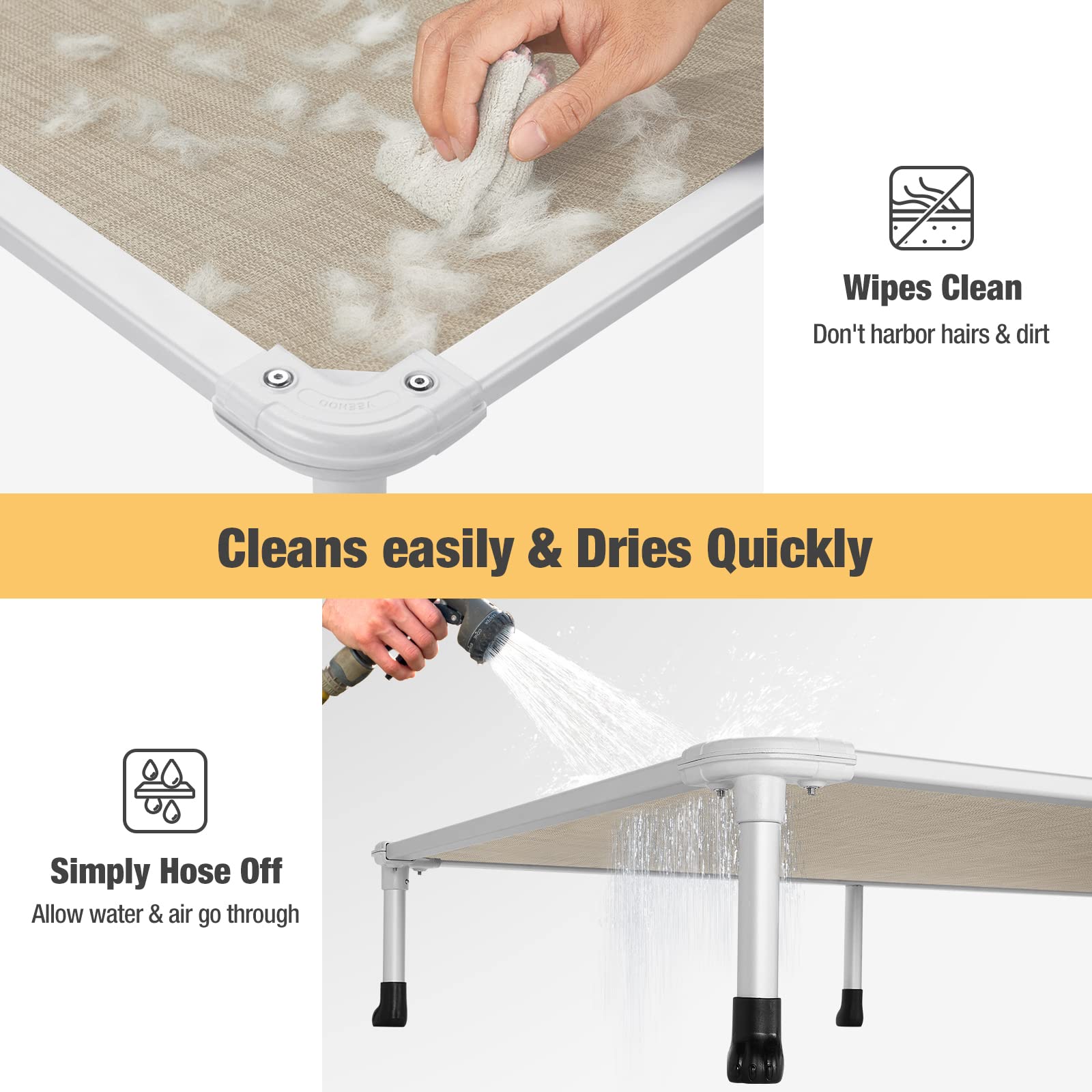 Veehoo non-slip feet keep the bed steady on slick floors and decks.
