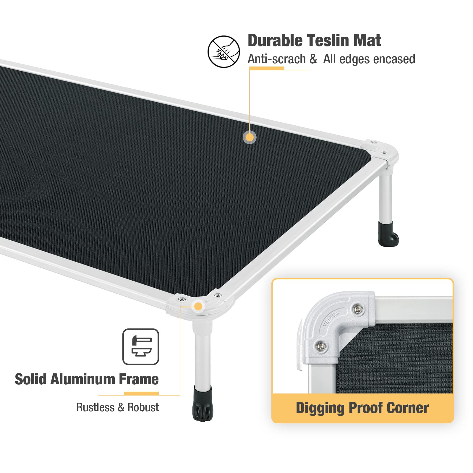 Veehoo elevated bed is ideal for outdoor use, patios, and camping.