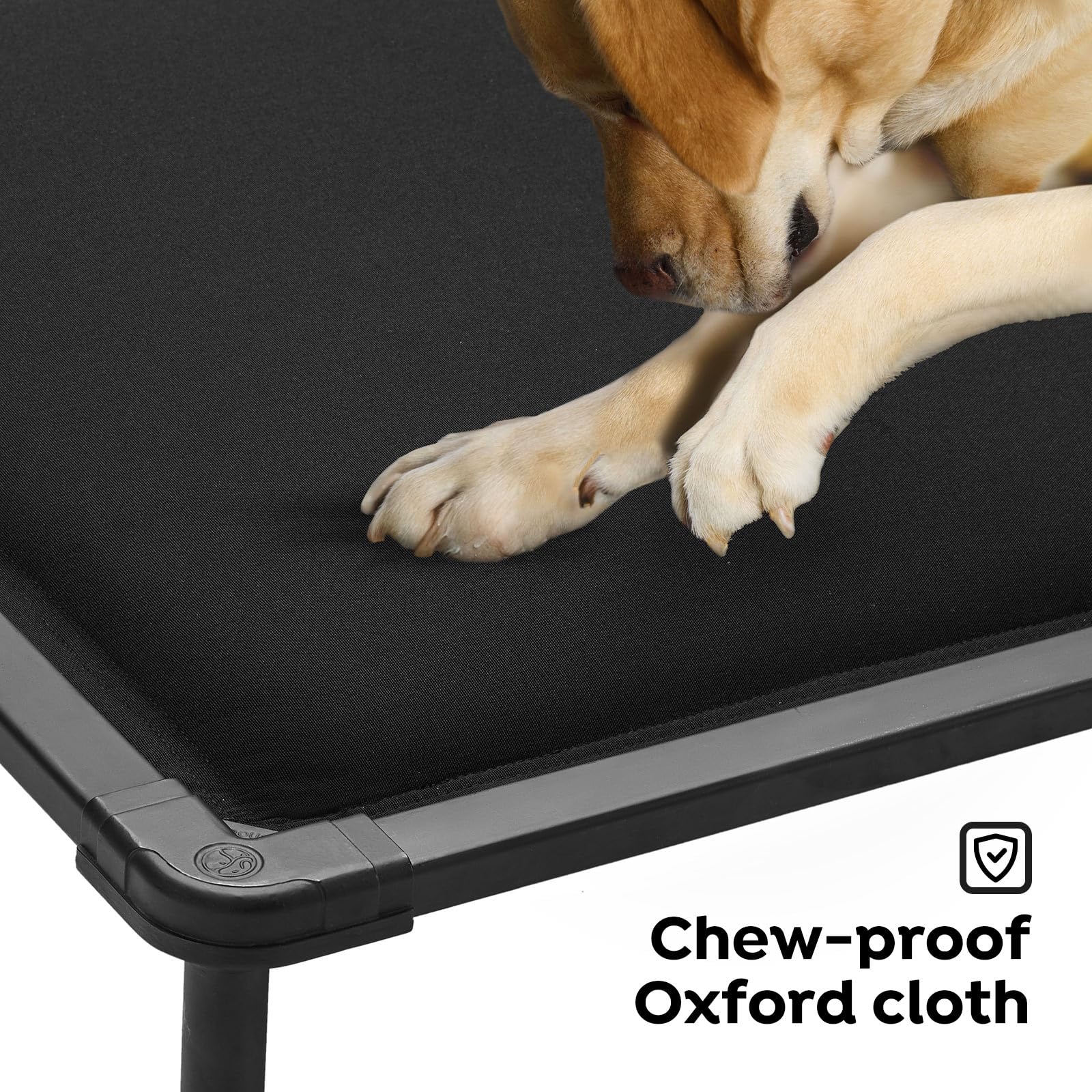 Veehoo chew-proof elevated dog bed ready for playpen use in play settings.