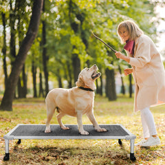 Veehoo chew-proof elevated dog bed with Textilene mesh offers cooling comfort.